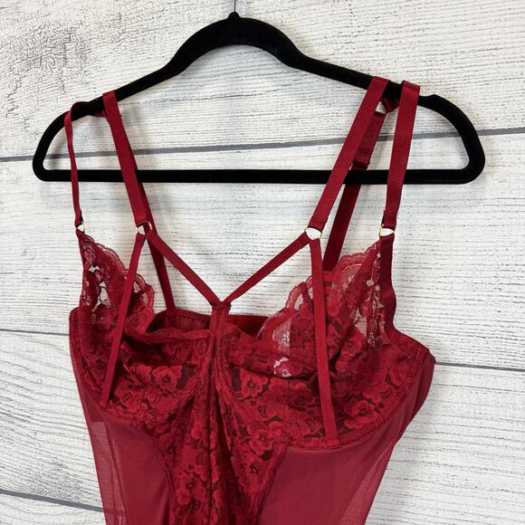 Adore Me Plus Size Burgundy Lace Sheer Veronique Bustier Lingerie Size 2X - Picture 2 of 12